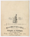 Grand Mardi Gras Ball, by the Knights of Philippi at Coolidge Hall invitation, 1874 February 17