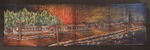 Pastel drawing on denim of Rohwer Japanese American Relocation Camp