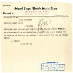 Army Radio Station Transcription, Assistant Secretary of War John McCloy to Governor Homer Adkins