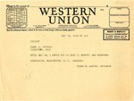 Telegram, Governor Homer Adkins to Char. A. Cornell