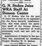 Newspaper article, "G.N. Stokes Joins WRA Staff at Denson Center"