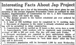Newspaper article, "Interesting Facts About Jap [sic] Project"