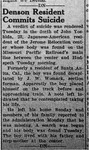 Newspaper article, "Denson Resident Commits Suicide"