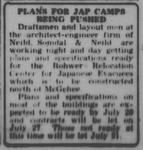 Newspaper article, "Plans for Jap [sic] Camps Being Pushed"