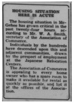 Newspaper article, "Housing Situation Here is Acute"