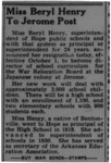 Newspaper article, "Miss Beryl Henry to Jerome Post"