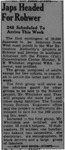 Newspaper article, "Japs [sic] Headed for Rohwer: 248 Scheduled to Arrive This Week"