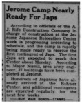 Newspaper article, "Jerome Camp Nearly Ready for Japs [sic]"