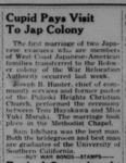 Newspaper article, "Cupid Pays Visit to Jap [sic] Colony"