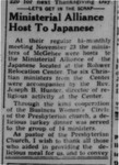 Newspaper article, "Ministerial Alliance Host to Japanese"