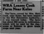 Newspaper article, "WRA Leases Cook Farm Near Kelso"
