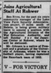 Newspaper article, "Joins Agricultural Staff at Rohwer"