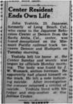 Newspaper article, "Center Resident Ends Own Life"