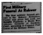 Newspaper article, "First Military Funeral at Rohwer"