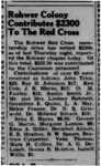 Newspaper article, "Rohwer Colony Contributes $2300 to the Red Cross"