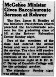 Newspaper article, "McGehee Minister Gives Baccalaureate Sermon at Rohwer"