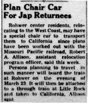 Newspaper article, "Plan Chair Car For Jap Returnees"
