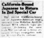 Newspaper article, "California-Bound Japanese to Return in 2nd Special Car"