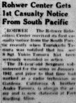Newspaper article, "Rohwer Center Gets 1st Casualty Notice from South Pacific"