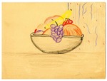 Still life color drawing of a fruit bowl by Yasuko Hizayama