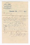 1893 September 20: Letter, to C. Ayers, from John J. Curry, justice of the peace, regarding pay rolls; George Roper, named on back of document; Sam Weir, signature; U.S. v. Scovey, Scovey, and Hulley, introducing and offering to sell spiritous liquor; includes costs of per diem and mileage; Pigeon Wilson, Sam Weir, witnesses; George J. Crump, U.S. marshal; Stephen Wheeler, clerk