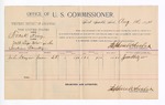 1894 August 14: Voucher, U.S. v. Frank King, malt liquor dealer; G.J. Crump, U.S. marshal; includes cost of per diem and mileage; Stephen Wheeler, commissioner; John Strazier, witness