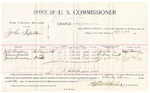 1896 May 14: Voucher, U.S. v. John Tipton, larceny; includes cost per diem and mileage; Stephen Wheeler, commissioner; George J. Crump, U.S. marshal; John Brickley, James Smith, Jesse Sunday, witnesses; W.J. Fleming, witness of signatures