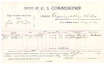 1896 May  18: Voucher, U.S. v. Arch McCarter, introducing and selling whiskey; includes cost of per diem and mileage; E.B. Harrison, commissioner; George J. Crump, U.S. marshal; William E. Cophinger, John Boharrison, witnesses; George Cooper, witness of signature