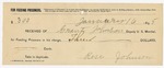 1895 January 16: Receipt, of Grant Johnson, deputy marshal; to Rose Johnson for feeding prisoners