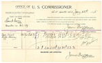 1895 January 22: Voucher, U.S. v. Frank Covey, murder; includes cost of per diem and mileage; James Brizzolara, commissioner; Cora Crist, Lizzie Dewy, witnesses; G.J. Crump, marshal