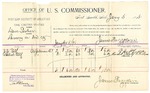 1895 January 5: Voucher, U.S. v. Dave Serber, larceny; includes cost of per diem and mileage; James Brizzolara, commissioner; V.G. Self, Rachel Self, witnesses; C.C. Ayers, witness of signature