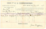 1895 January 31: Voucher, U.S. v. Cun Joe, introducing spirituous liquors; includes cost of per diem and mileage; James Brizzolara, commissioner; Sandy Jack, witness; G.J. Crump, marshal