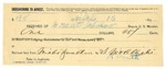1895 March 16: Receipt, of Grant Johnson, deputy marshal; for railroad fare