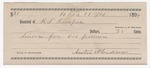 1896 August 20: Receipt, of R.T. Bumpers, deputy marshal; to Austin Henderson for feeding of prisoner