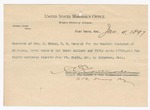 1897 January 4: Receipt, of George J. Crump, U.S. marshal; to S.E. Cantarrhen, agent for railroad, for cost of thirty railroad fares