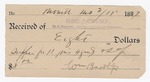 1897 March 11: Receipt, of George J. Crump, marshal; to William Booth Jr. for feeding of 11 prisoners and 4 guards