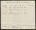 1889 September 02: Voucher, for pay-roll of employees of jail; Dr. W.W. Bailey, physician; W.B. Pape, jailor; A.J. Roberts, deputy jailor; W.R. Dye, turn key; J.R. Peuse, George Maledon, Harem King, day guard; Murphy Porten, John Craddick, J.B. Snell, night guard; Stephen Wheeler, clerk; Jacob Yoes, U.S. marshal