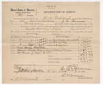 1904 October 18: Bond, of surety, for J.A. Beam; includes 10 head cattle, 3 mules, 1 horse, 20 hogs, well drill, black smith shop, wagon; J.C. Chapman, witness to mark; B.H. Colbert, marshal; T.E. Brents, deputy marshal
