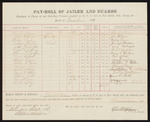 1880 January 12: Voucher, for payment of jailor and guards; Charles Burnes, jailor; John Williams, Wesley Lewis, turnkey; George Hechler, Jerry Washington, Jacob Maledon, Hiram L. Wyndham, Louis Saleski, Isaac Quinn, Shelton T. Watson, Edward Burns, Smith May, George W. Pillow, Spencer Bell, Frank Green, Smith May, guards; D.P. Upham, U.S. marshal; Stephen Wheeler, clerk