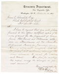 Letter, to James O. Churchill, U.S. clerk of court of U.S. District Court in Fort Smith, Arkansas, requesting certified copies of payments and juror and witness lists for November 1872 and January and February 1873 terms, signed R. W. Taylor, comptroller, Treasury Department, Washington, deputy U.S. clerk