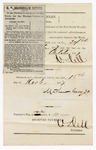 Voucher, to Valentine Dell, publisher of the Fort Smith Weekly New Era, for ad published; Mathew Guy; attached voucher, to Charles Burns for feeding horses; D.P. Upham, U.S. marshal; attached voucher, U.S. v. one horse, one saddle rider, and 5 empty bottles; includes cost of ad in newspaper and warrant issued