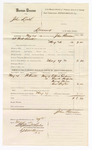 1880 May 29: Voucher, U.S. v. John Lock, larceny; includes cost of warrant, committing to jail, and subpoena for witnesses; Alfred Condran, Frank Hatfield, Henry Reeves, and George Taylor, witnesses; John Paterson, U.S. deputy marshal; Stephen Wheeler, commissioner and clerk; G.S. Williams, clerk