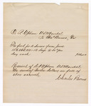 Voucher, to Charles Burns from D.P. Upham, U.S. marshal, includes cost of feed for two horses; Voucher, U.S. v. [miscellaneous goods], includes costs of various fees pertaining to case; John Paterson, deputy U.S. marshal