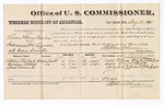Voucher, U.S. v. Lyonam and Mary Pusley, introducing spirituous liquors; includes cost of per diem and mileage; William Bullard, Berryman Whelcher, and Sarah Woodard, witnesses; J.M. Huffington, witness of signatures; V. Dell, U.S. marshal; Stephen Wheeler, U.S. commissioner