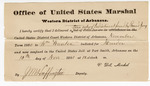 Certificate, of employment, from V. Dell, U.S. marshal, certifying his deliverance of indictment found by grand jury for U.S. v. William Hunter, murder; J.M. Huffington, deputy U.S. marshal