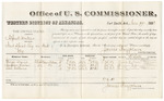 Voucher, U.S. v. Alfred Miller, introducing spirituous liquors; includes cost of per diem and mileage; George Davis, Simpson Homer, and Levi Collins, witnesses; E.H. Reeves, witness of signatures; V. Dell, U.S. marshal; James Brizzolara, U.S. commissioner