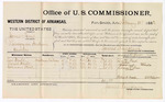1882 February 11: Voucher, U.S. v. James Sims, larceny; includes costs of per diems and mileage for witnesses; Levi Wade, Daniel Wade, Coleman Drew, witnesses; V. Dell, U.S. marshal; James Brizzolara, U.S. commissioner; Stephen Wheeler, clerk