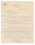 1883 November 01: Letter, from Benjamin Harris Brewster, attorney general, to William H.H. Clayton, U.S. District Attorney; regarding charging Elijah McCool for public timber trespass; John G. Miller