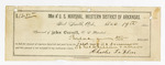 Voucher, U.S. v. S.J. McClellon, introducing spirituous liquor; John L. Laflore, U.S. commissioner; Charles LaFlore, deputy U.S. marshal; D.W. Hodges, guard; D.W. Hodges, F.M. Hain, One Cox, witnesses; attached, U.S. v. R.A. Brown and Henry Jackson, larceny; Julius L. Tufts, U.S. commissioner; James McIntosh, guard; Samuel Willis, Cubby Davis, O.O. Gordon, witnesses; attached, letter of certification for services rendered as guard and receipt for feeding prisoner; John Carroll, U.S. marshal