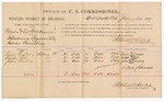Voucher, U.S. v. Marion and Ed Wilkinson, introducing spirituous liquors; includes cost of per diem and mileage; Lewis Taylor, Liddy Lee, John Sunday, witnesses; John Carroll, U.S. marshal; Stephen Wheeler, U.S. commissioner